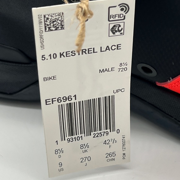 Five Ten Kestrel Lace Clipless Shoes Core Black Solar Red Grey Two Sz 9 - Picture 8 of 9